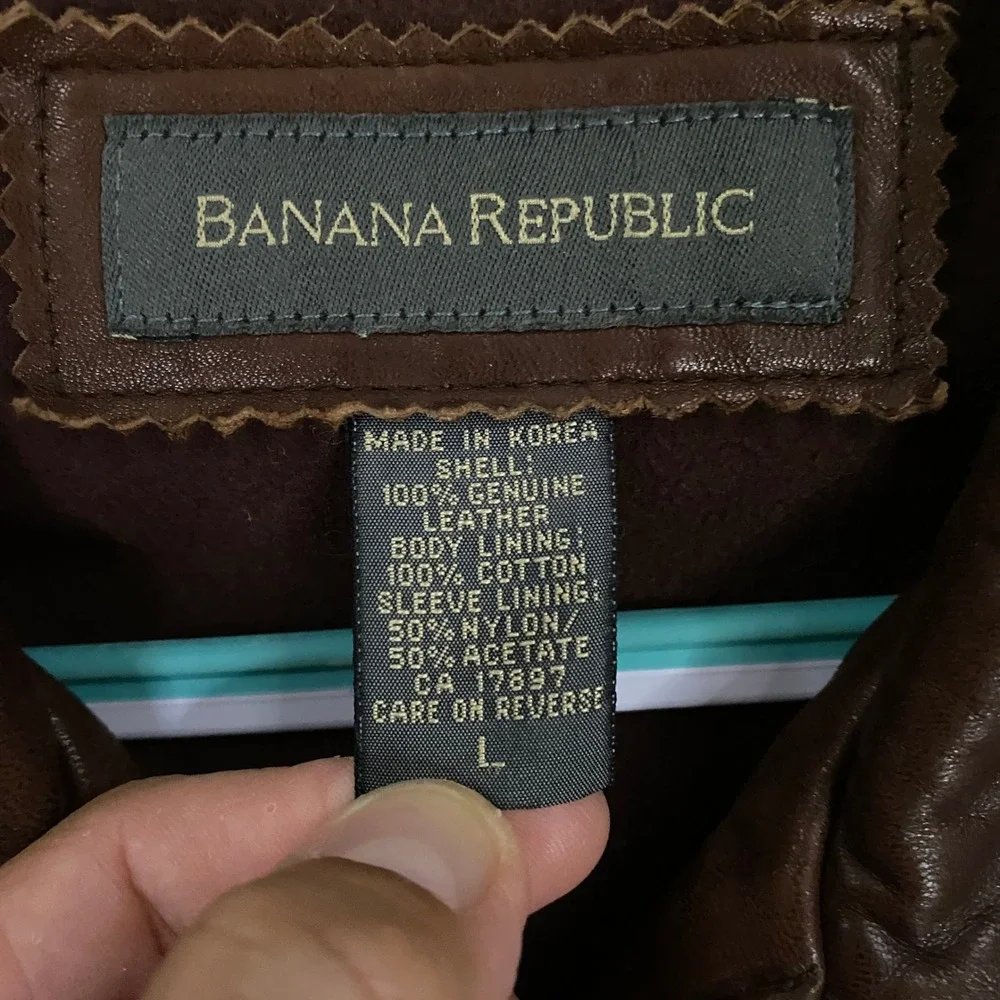 Vintage Banana Republic Leather Jacket Men Large Brown Full Zip Moto Soft Supple